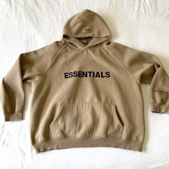Fear of God Essentials Hoodie Beige Men's XL Premium Fleece Pullover